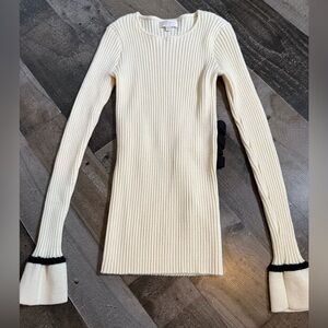 Miss Sixty Ribbed Knit Sweater Cream Contrast Cuff Strappy Y2K XS